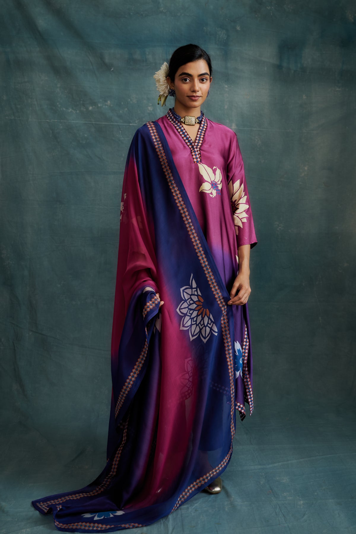 Purple & Pink Modal Block Printed Kurta Set