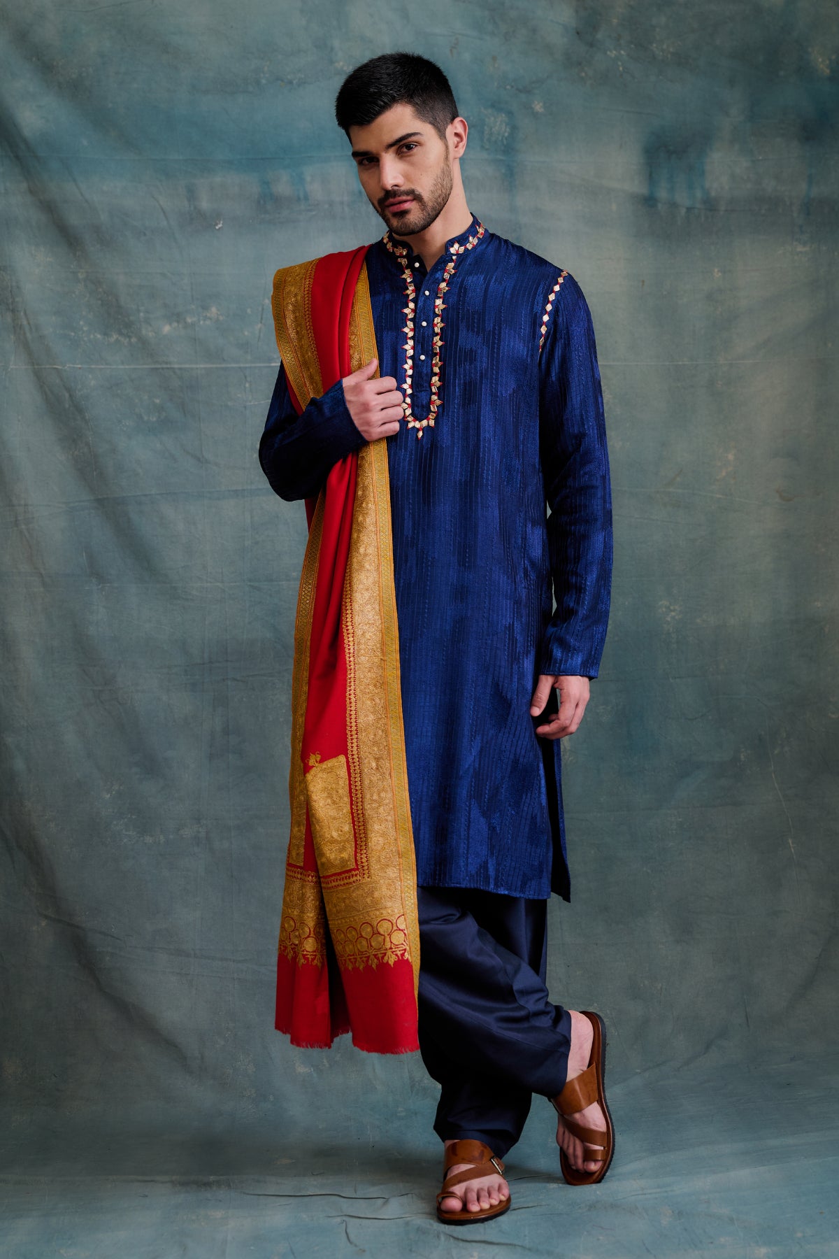 Navy Tussar Gota Work Kurta Set