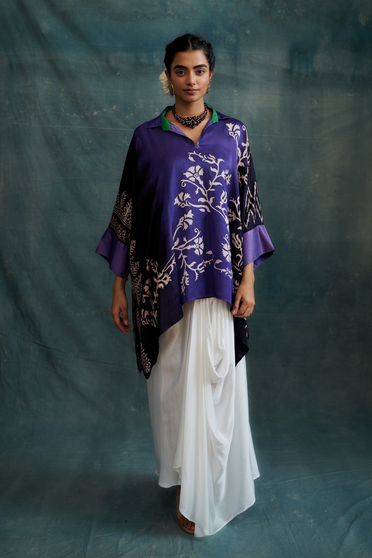 Purple Modal Hand Block Printed Kaftan Tunic