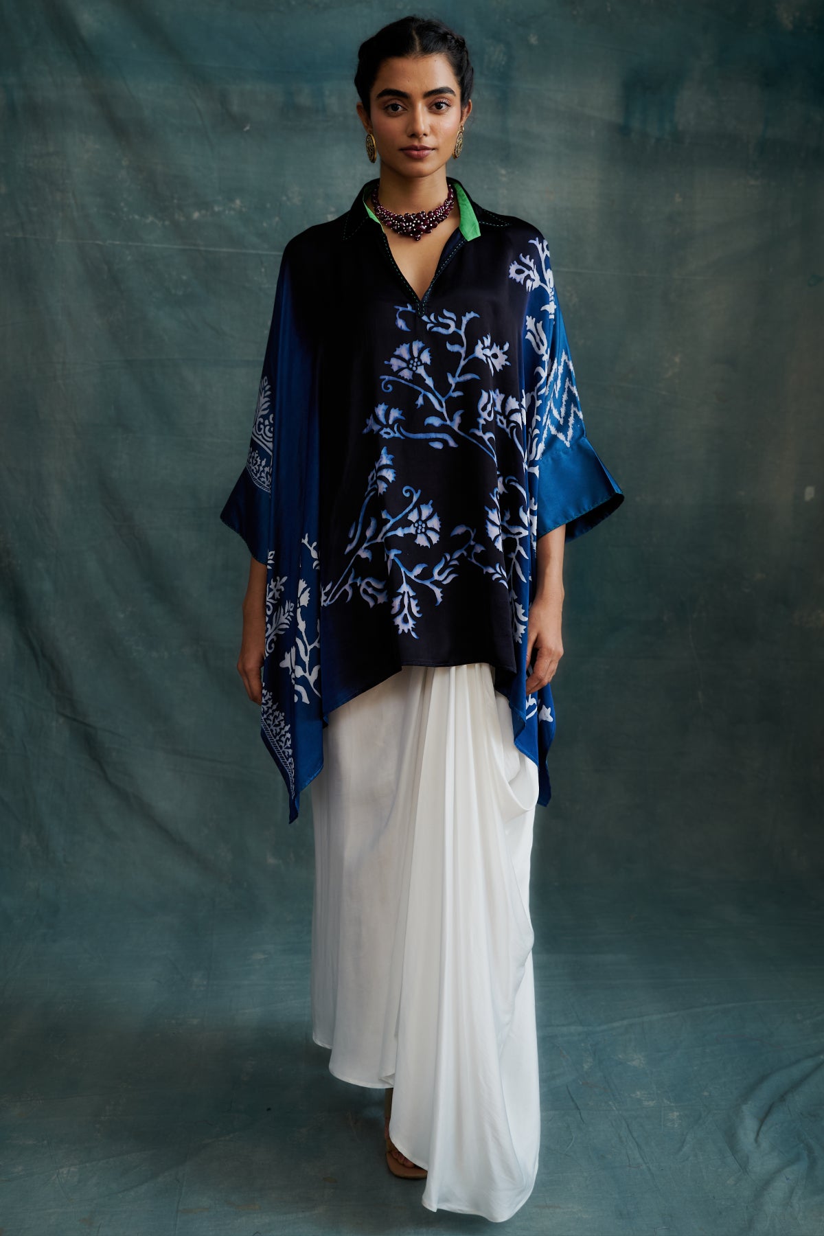 Indigo Modal Hand Block Printed Kaftan Tunic
