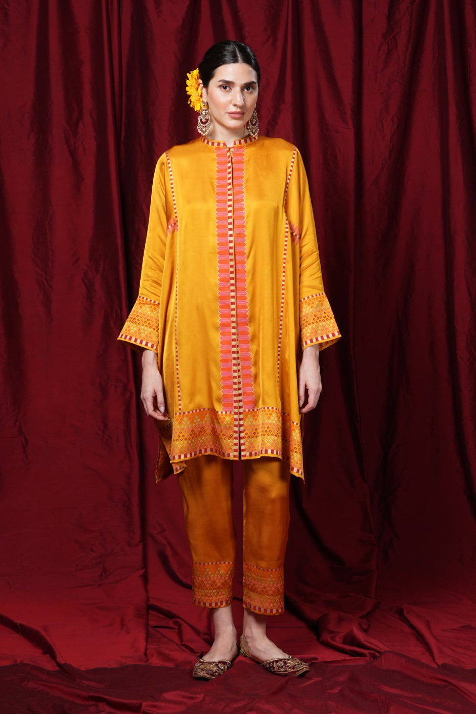Marigold block-printed tunic jacket