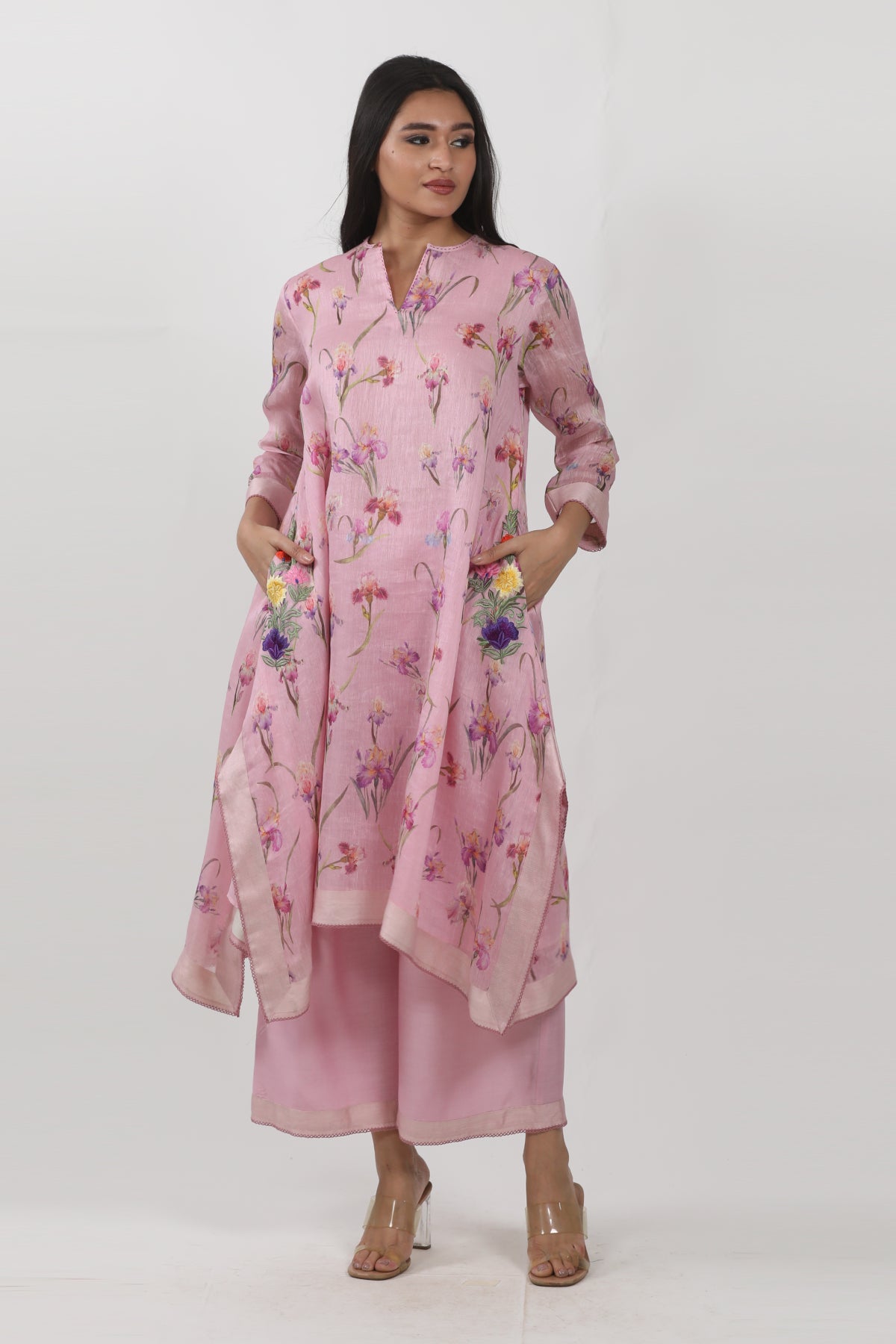 Pink Floral Printed Tunic Set