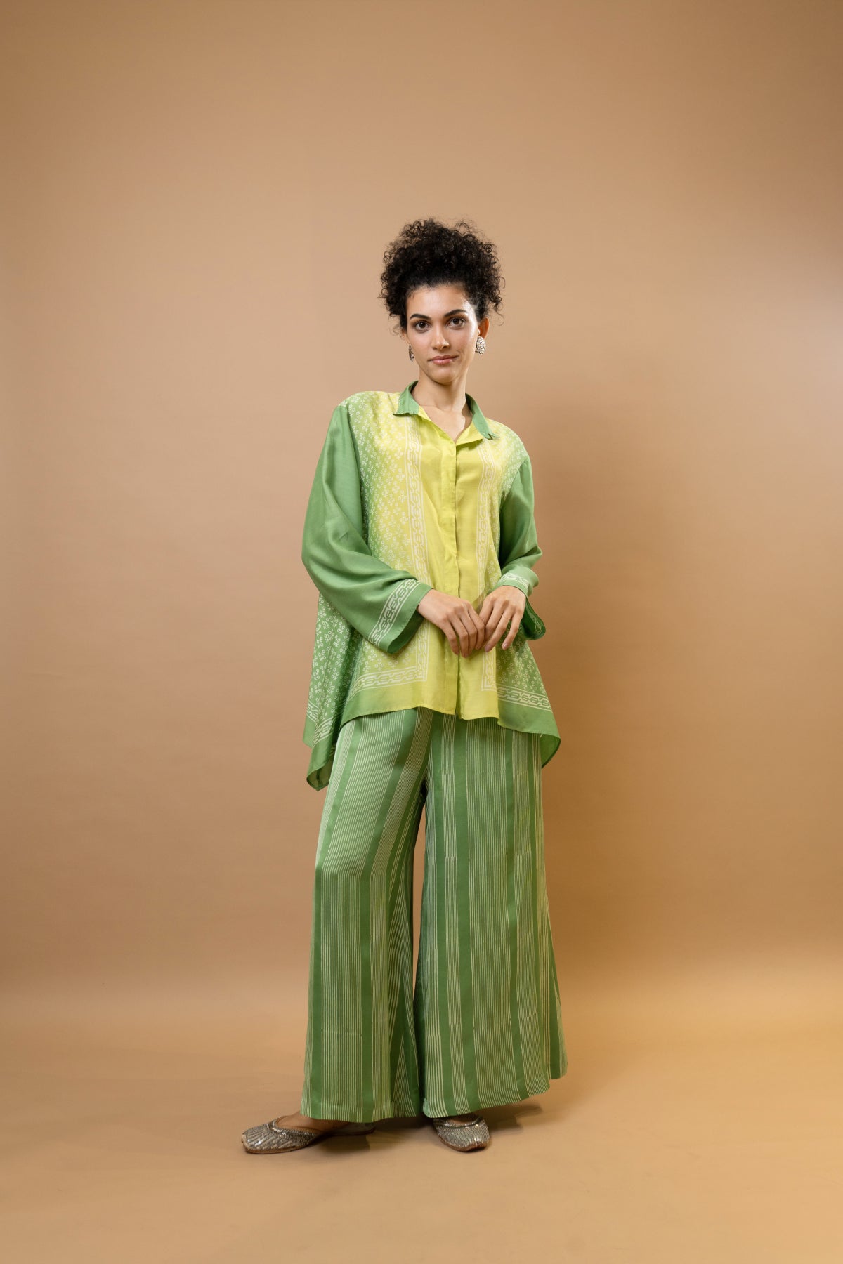 lime green Ombre Stripe printed bell bottom pant