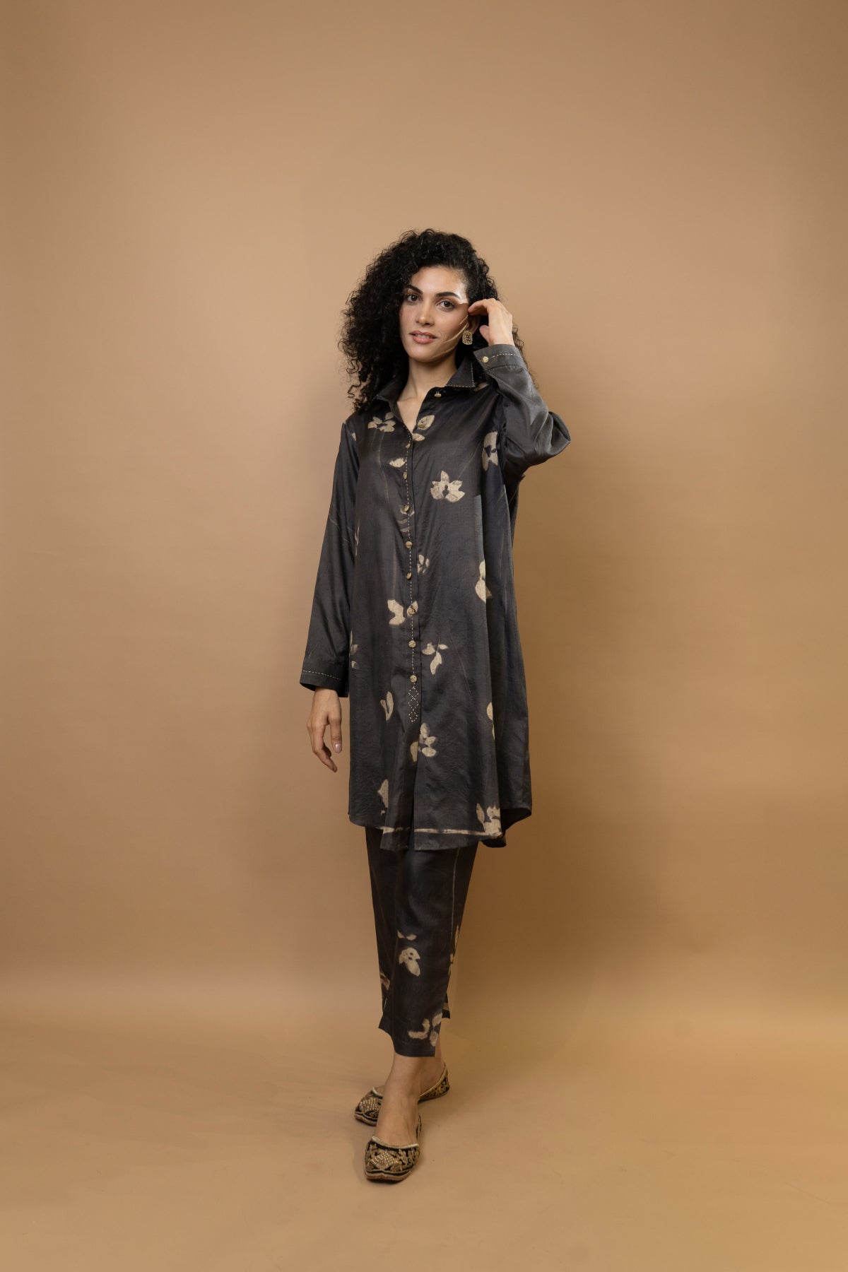 Choco-Natural Pure Silk & Cotton Silk Shirt Tunic