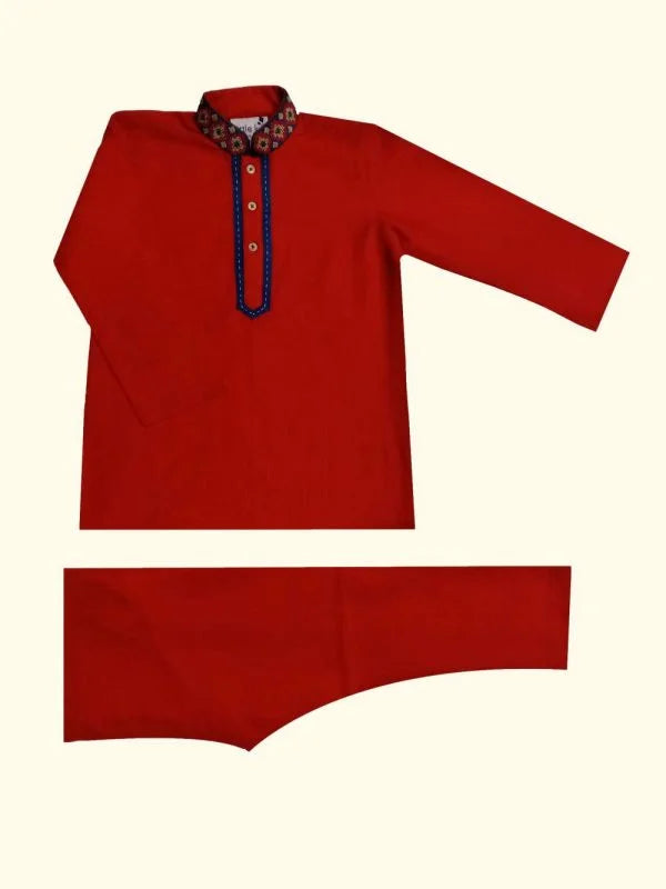 Red Embroidered Kurta Set