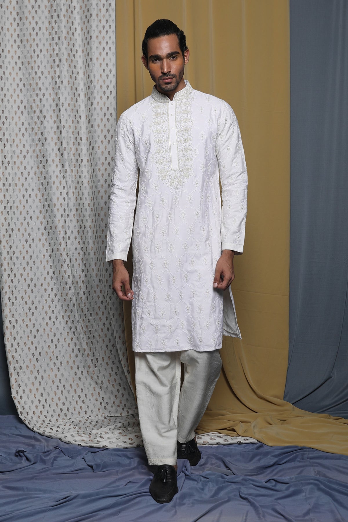 White embroidered kurta set