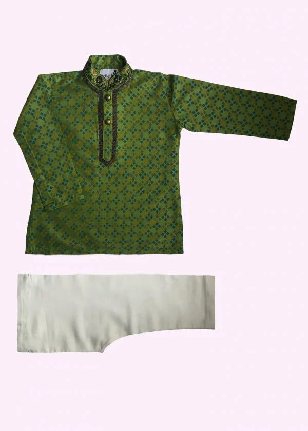 Embroidered Green Kurta Set