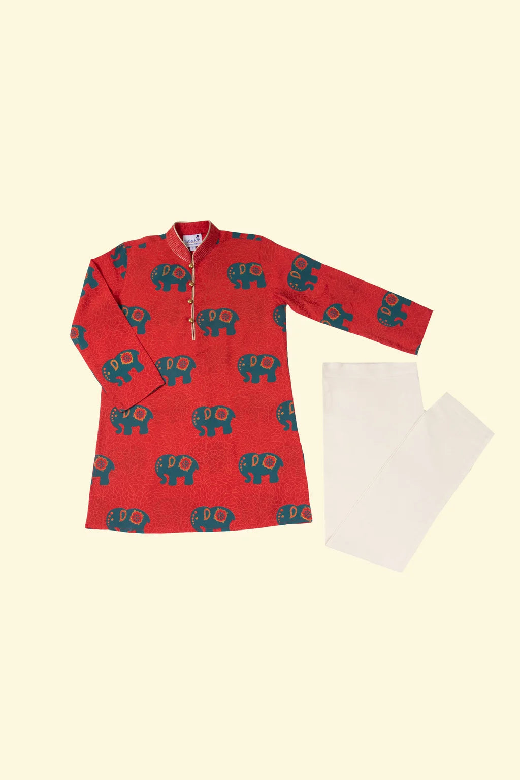 Red Elephant Printed Kurta Set