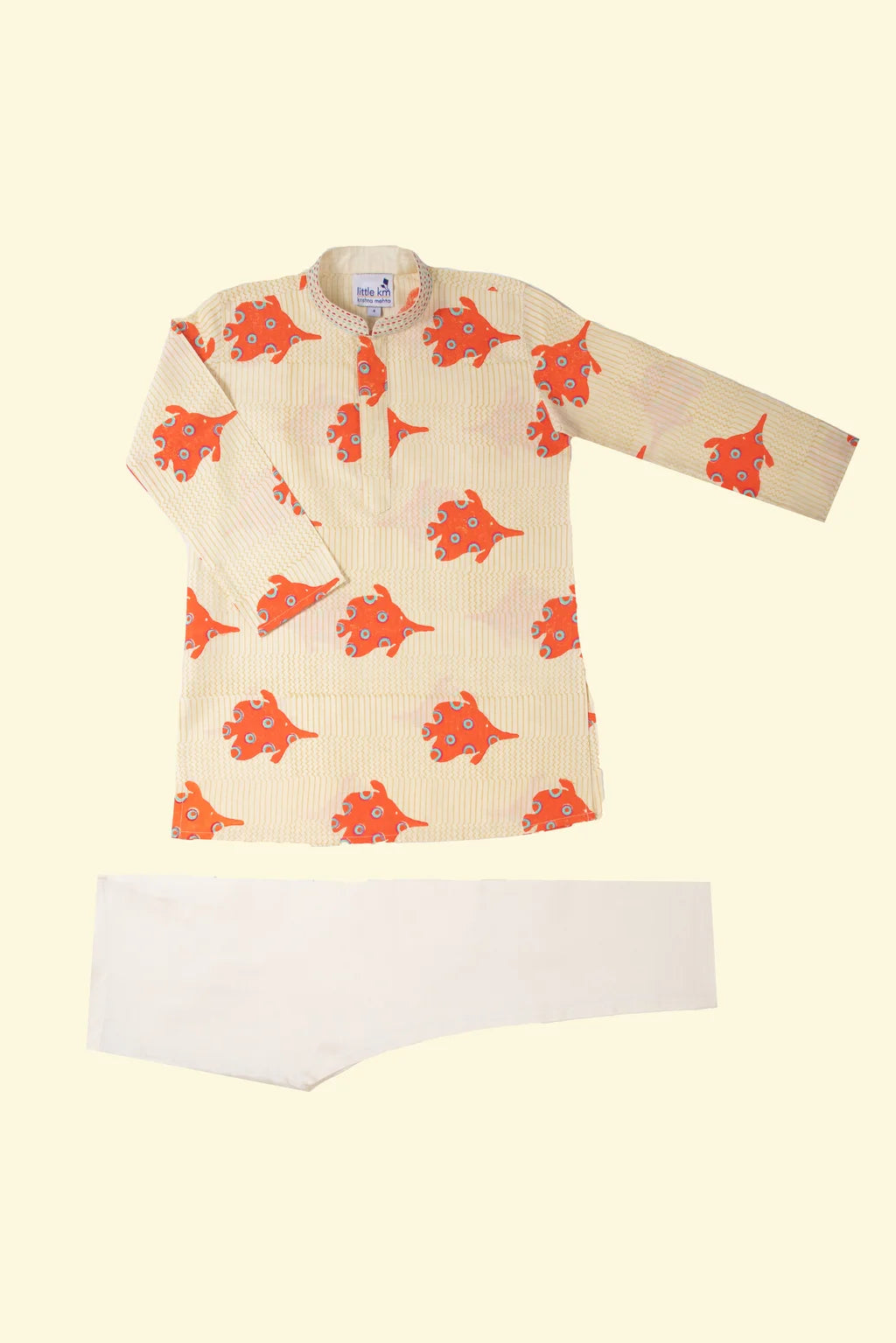 Cream Fishy Printed Kurta Set