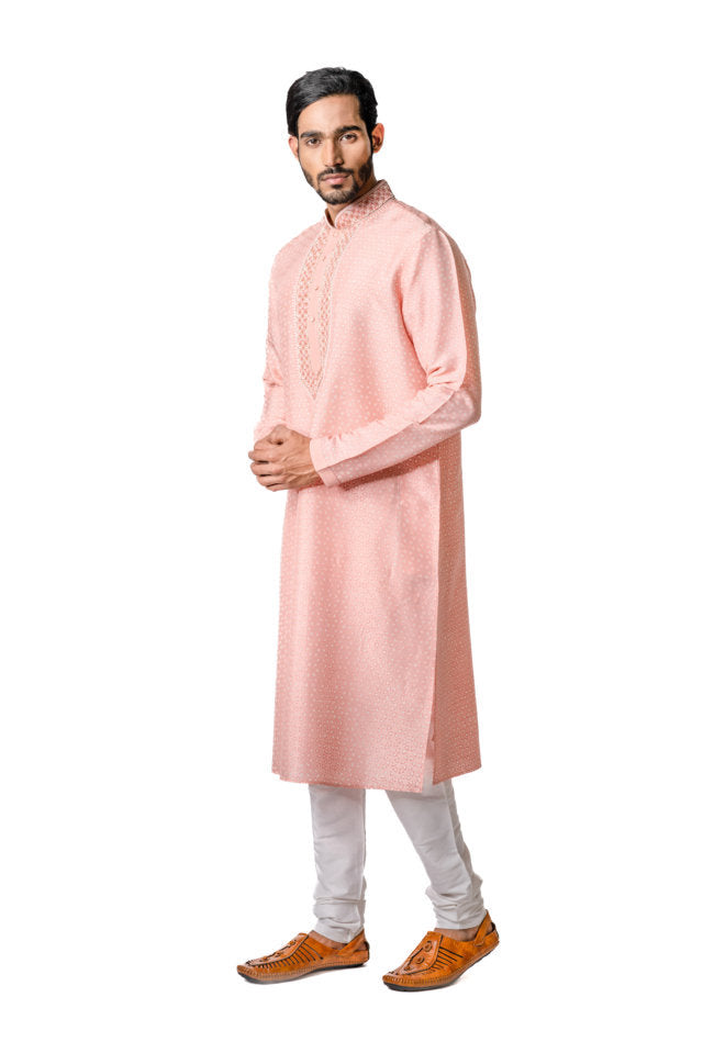 Peach Hand Block Printed Kurta Set