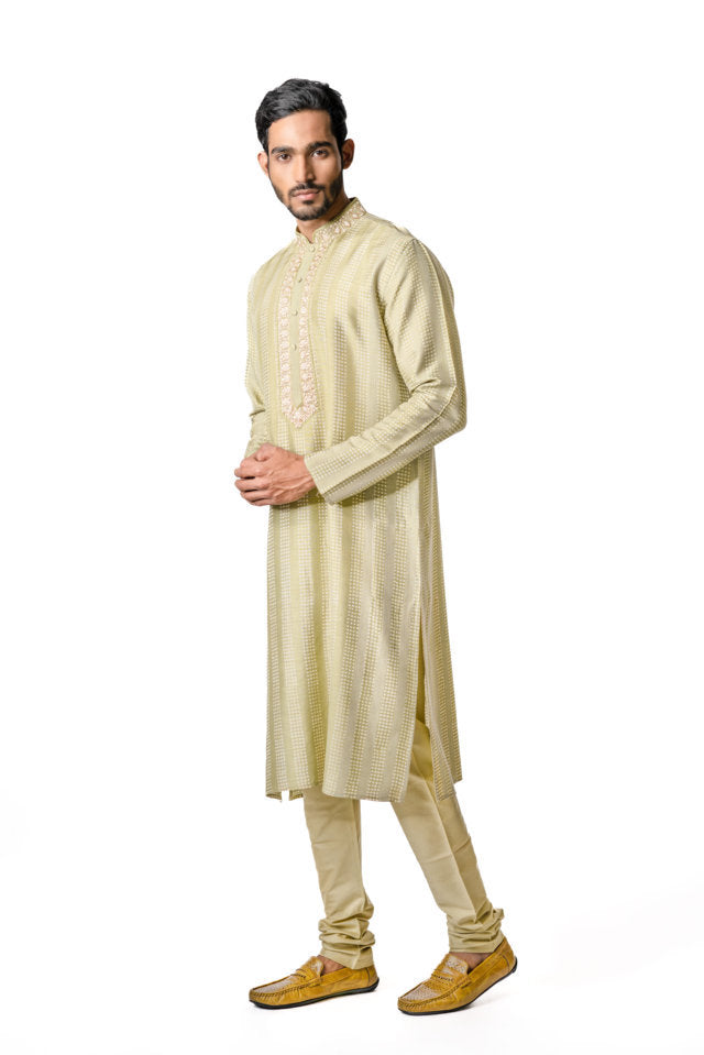 Olive Hand Block Printed Kurta Set