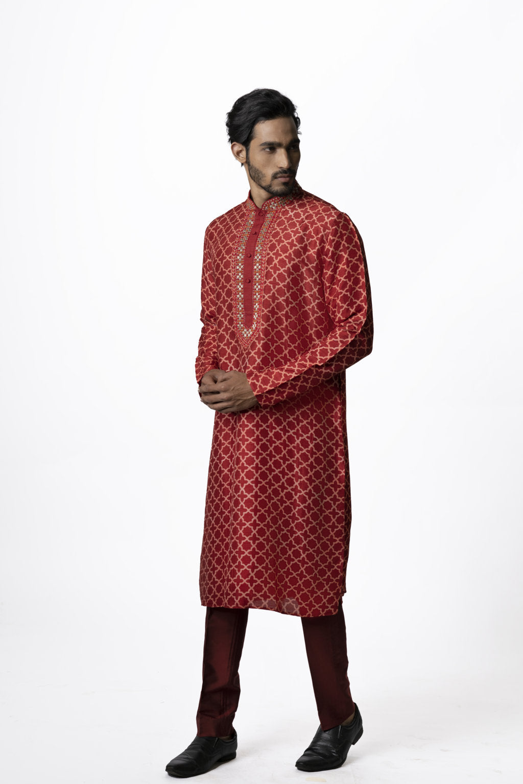 Red Hand Block Printed Kurta Set