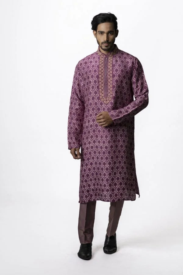 Purple Hand Block Printed Kurta Set