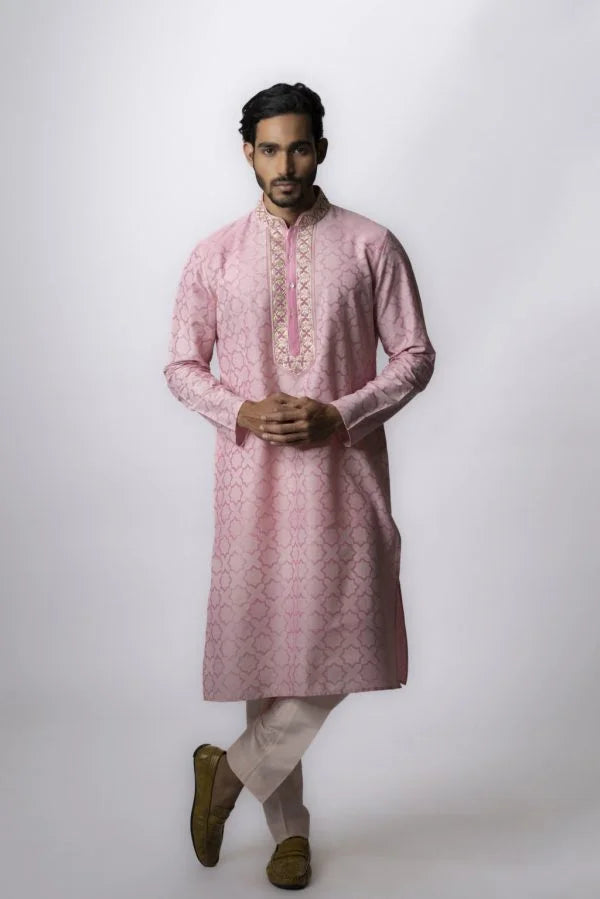 Pink Block Printed Kurta Set