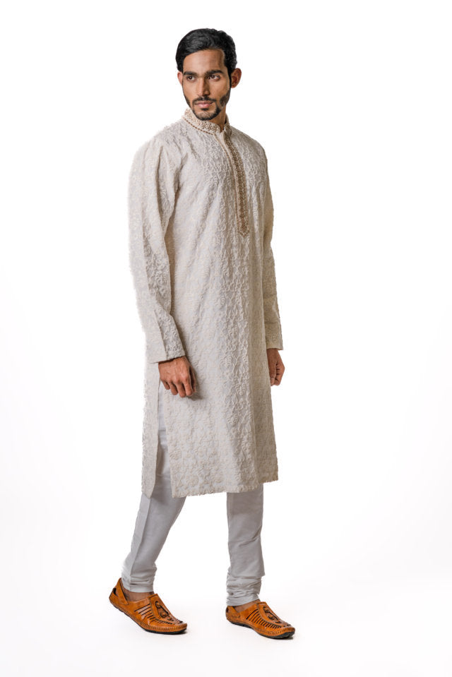 Off-White Embroidered Kurta Set