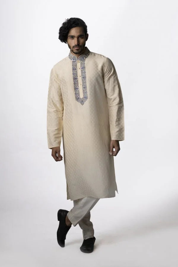 Ecru Hand Embroidered Kurta Set
