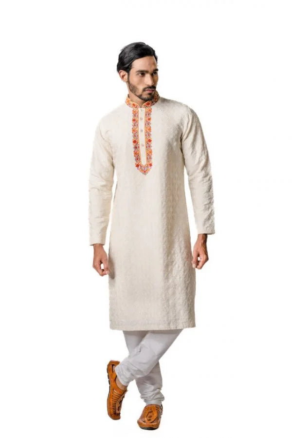 Cream Hand Embroidered Kurta Set