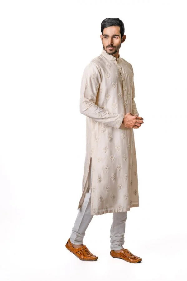 Cream Zardosi Embroidered Kurta Set