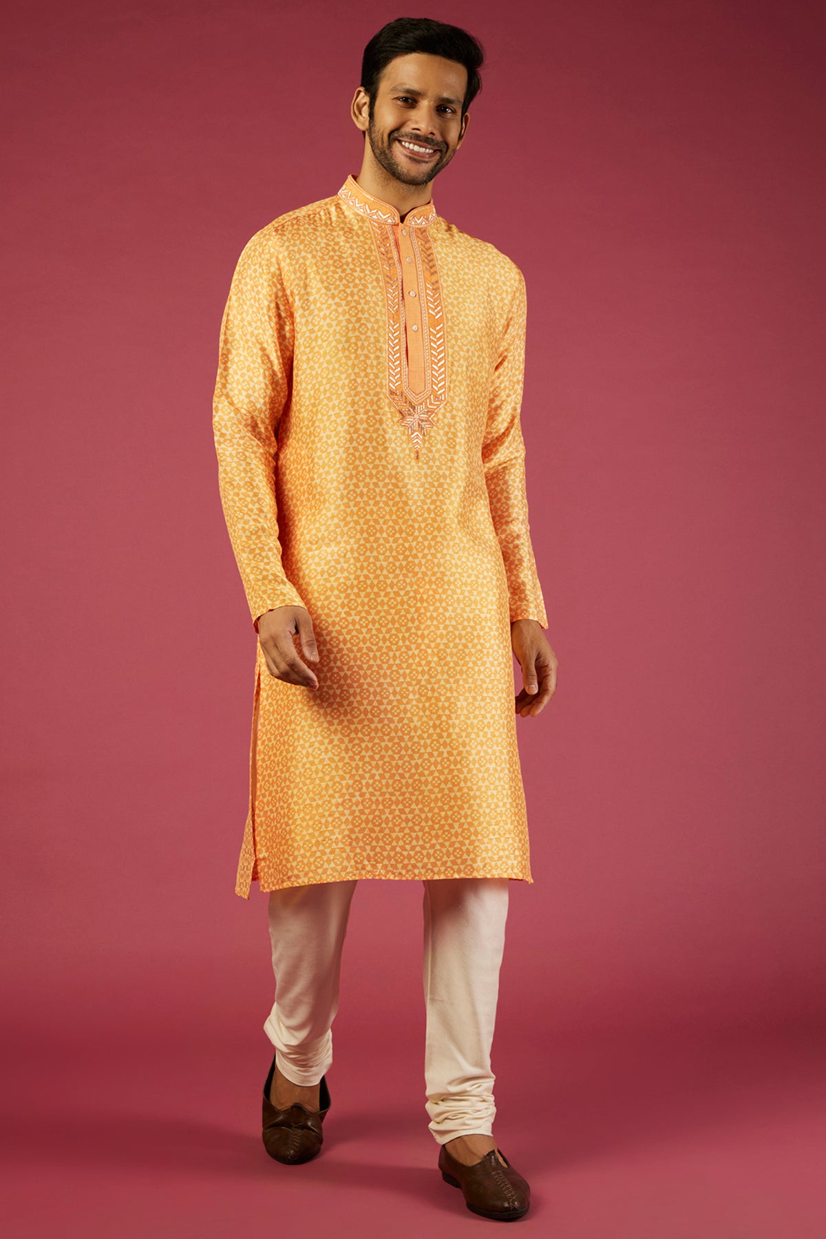 Orange Tussar Printed Kurta set