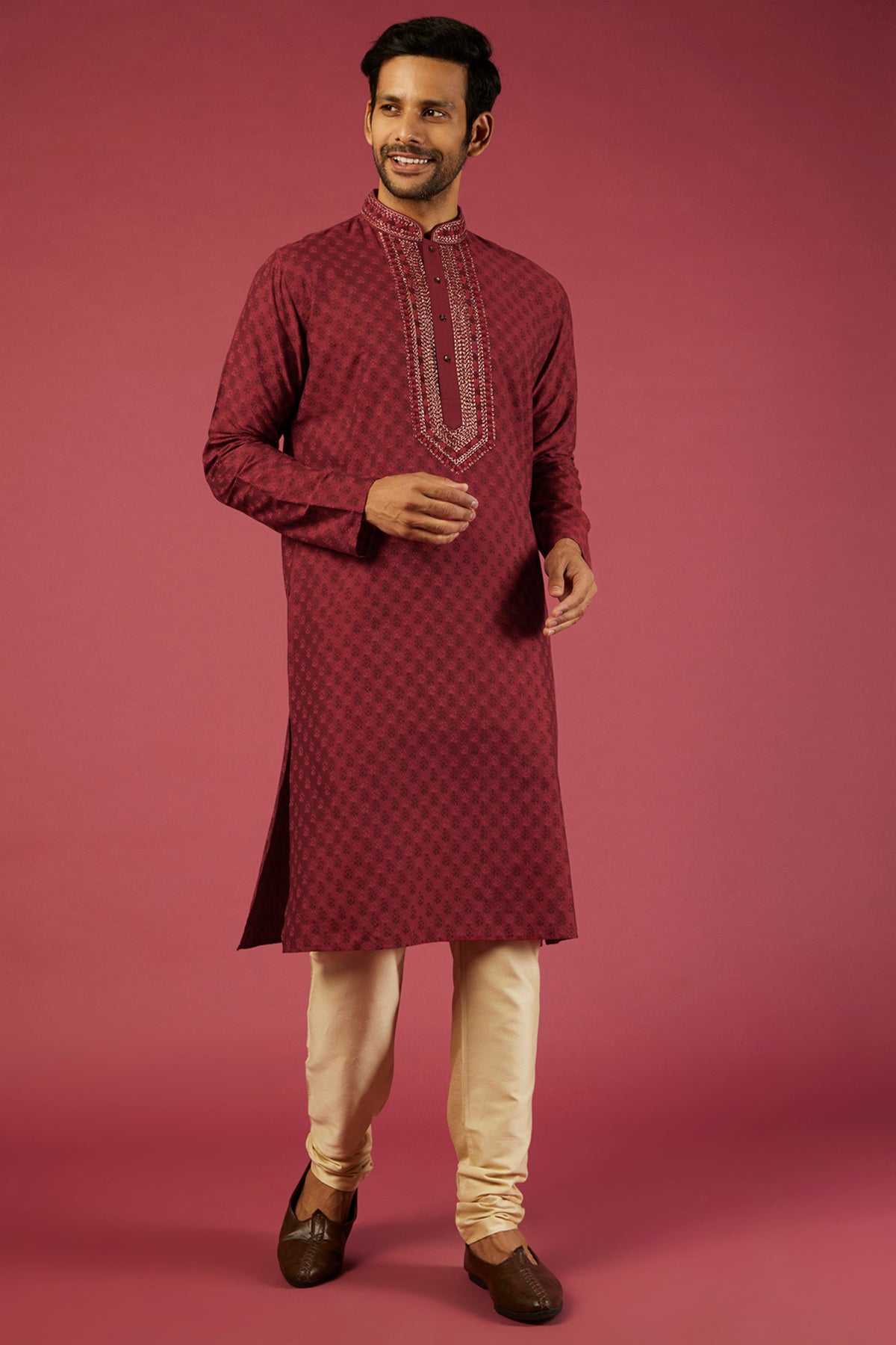 Red Block printed Kurta set