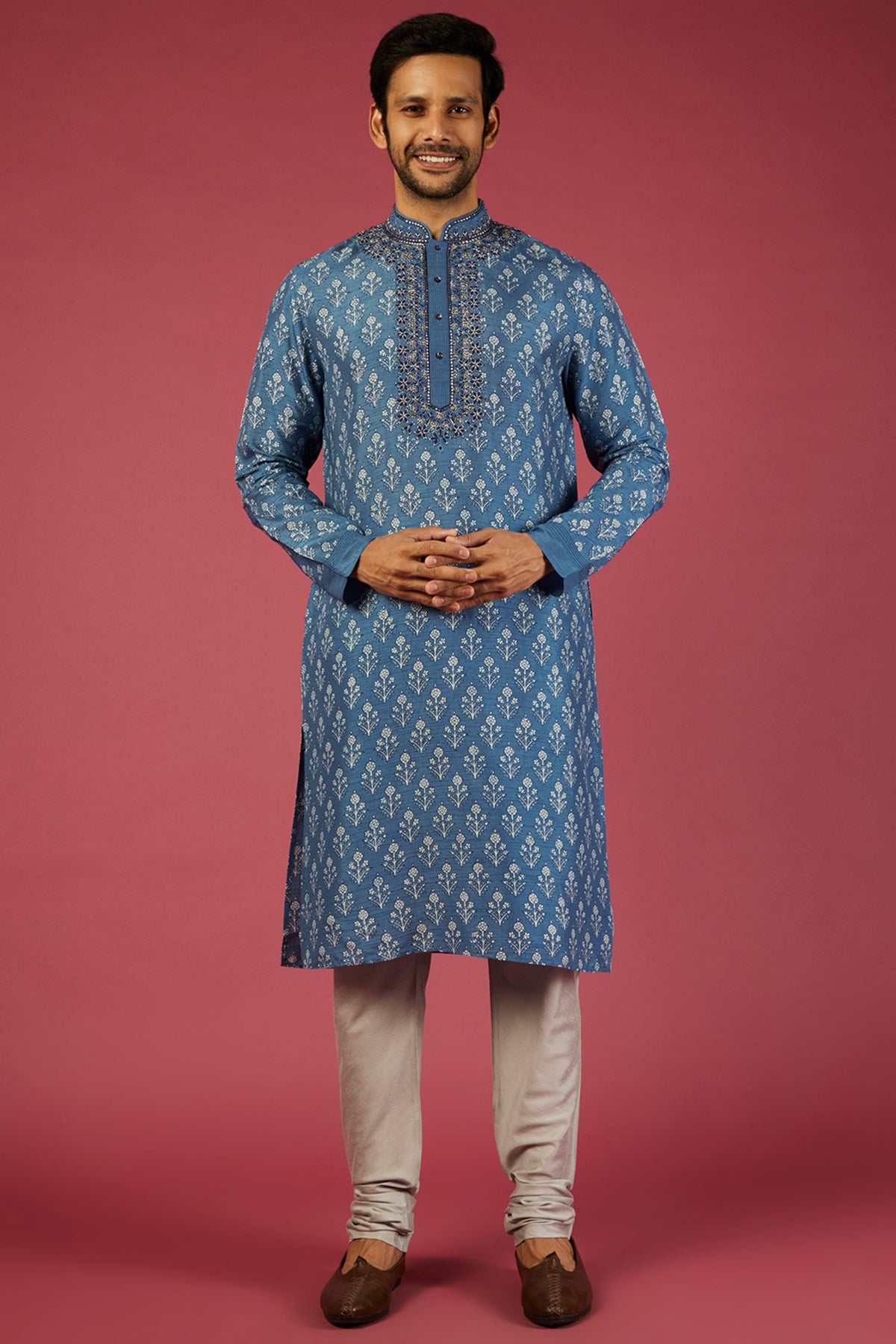 Indigo Floral Block Printed Kurta Set