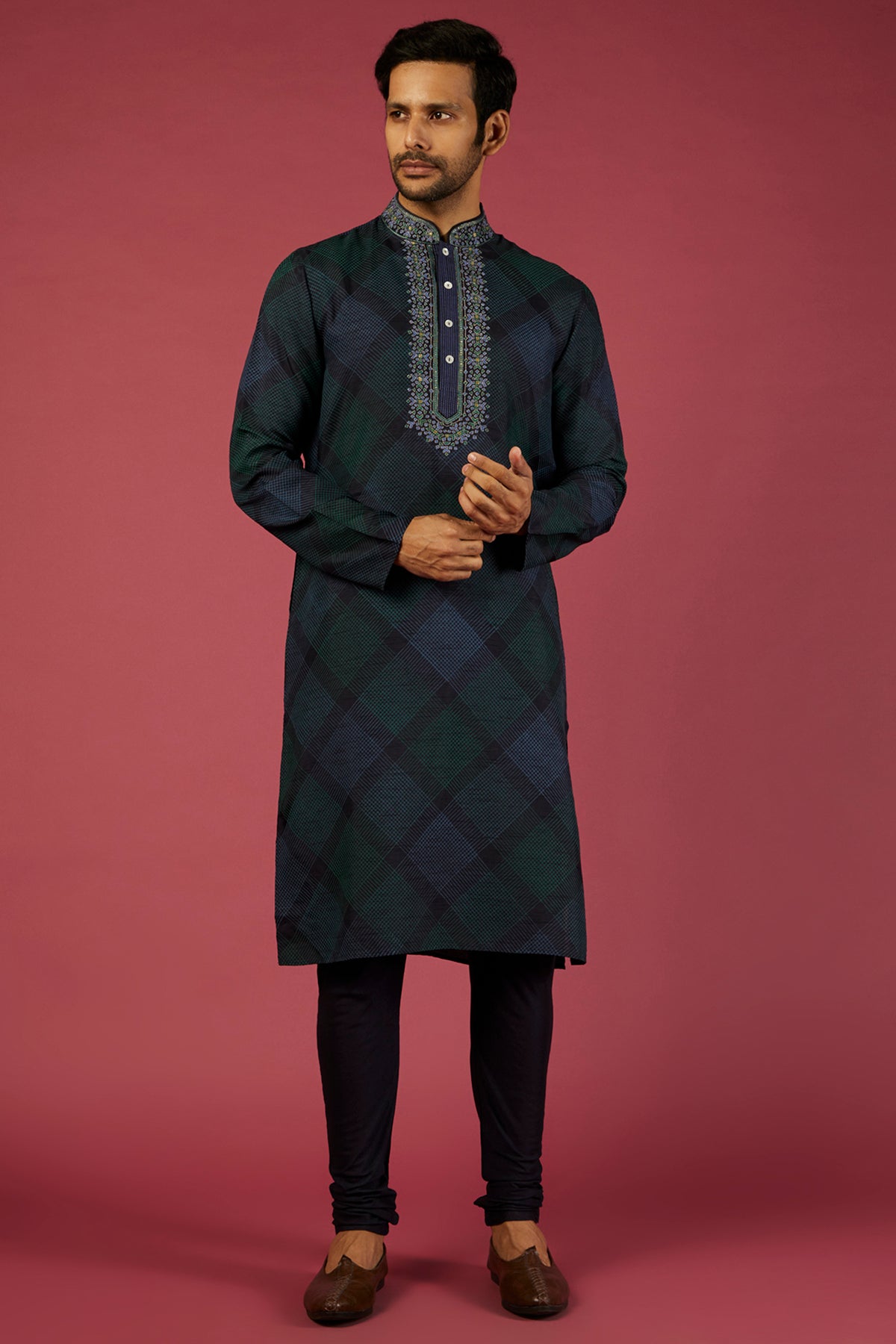 Navy Blue Printed Kurta Set