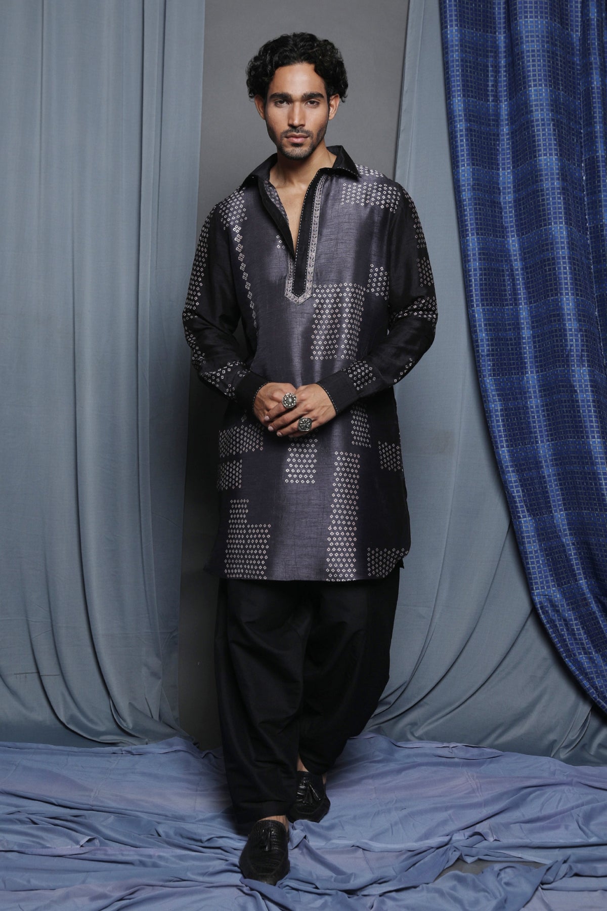Grey Tussar Zardosi Hand Embroidered Kurta