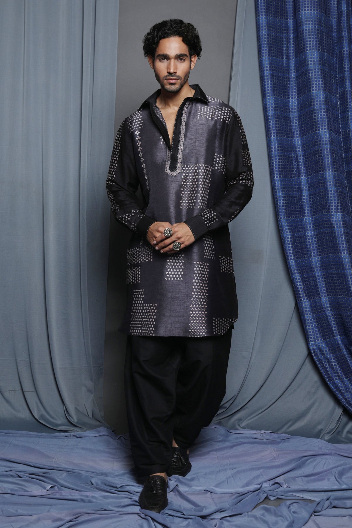 Black grey shaded printed kurta