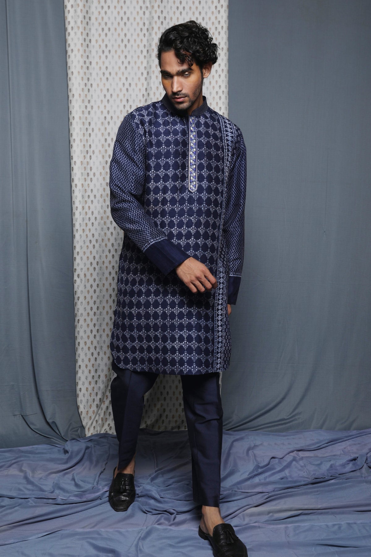 Blue Tussar Zardosi Hand Embroidered Kurta