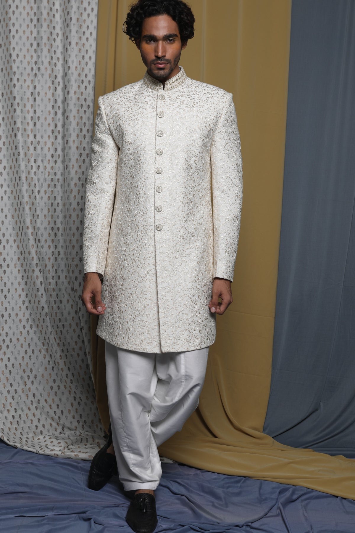 Ecru embroidered sherwani set