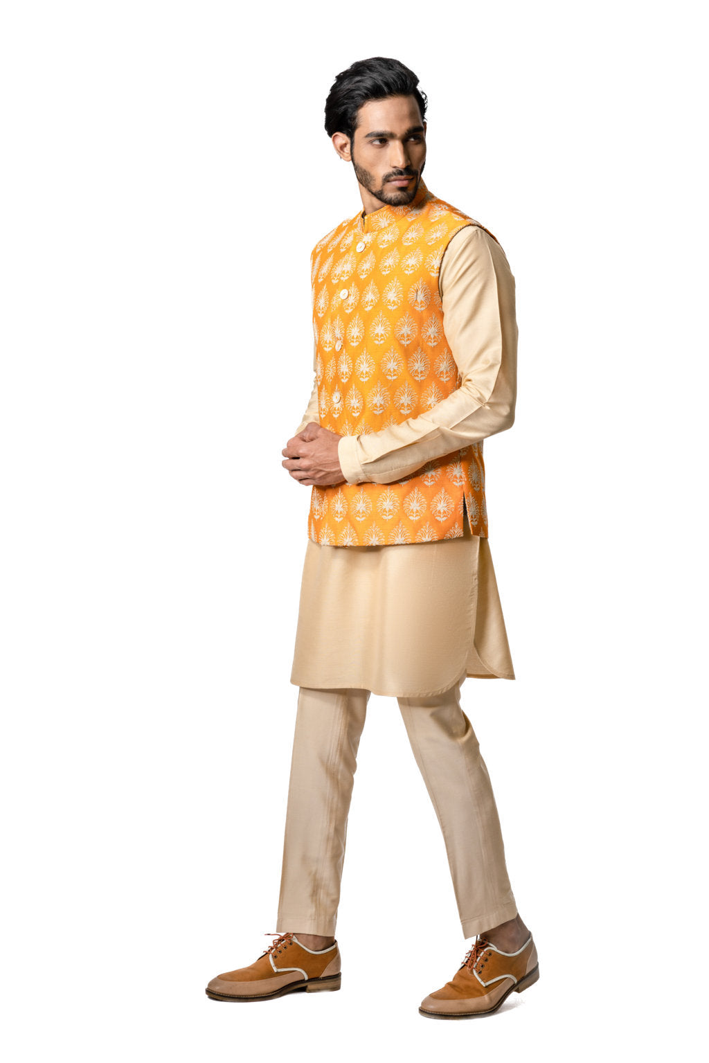 Pale Orange Printed & Embroidered Jacket