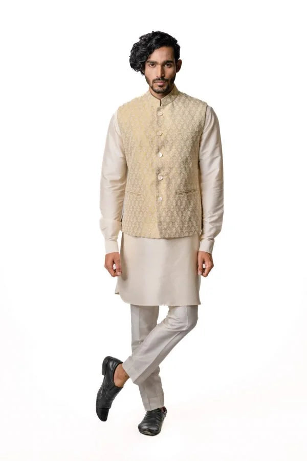 Gold Printed & Embroidered Bundi Jacket