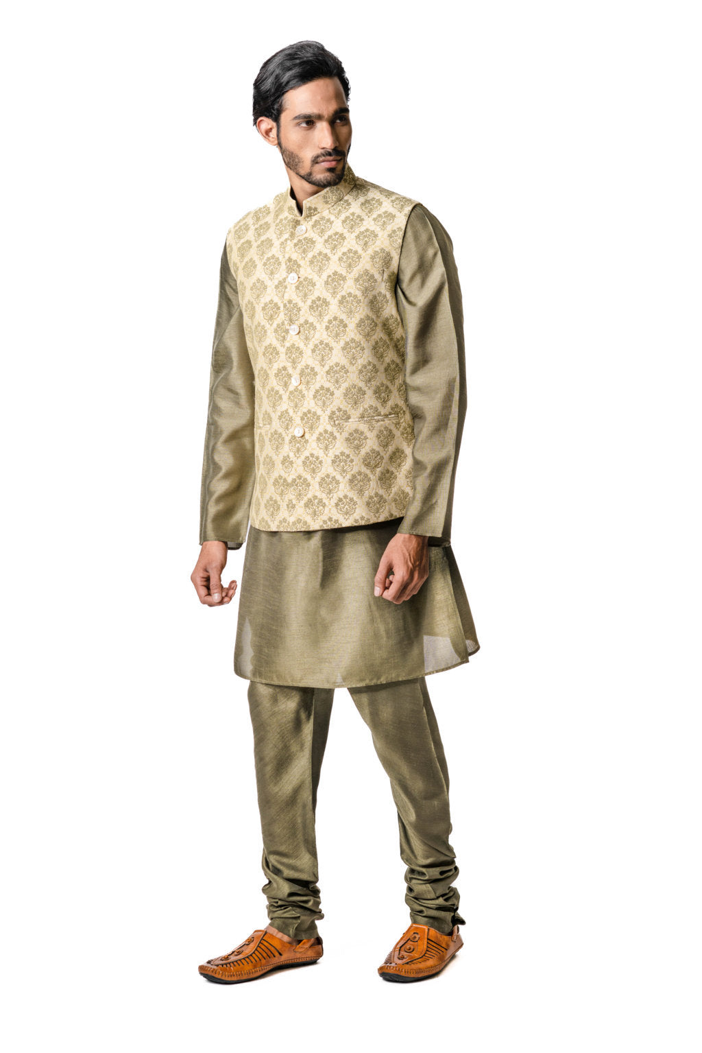 Cream Block Printed & Embroidered Bundi Jacket