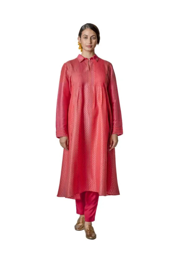 Rose Tunic In Tussar With Pintuck Yoke