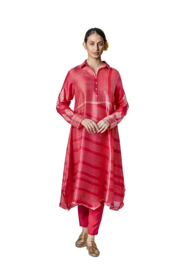 Raspberry Polka Dot Block Print Tunic