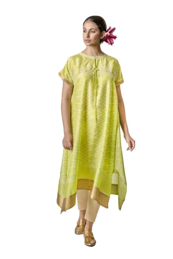 Lime Asymmetric Chanderi Tunic