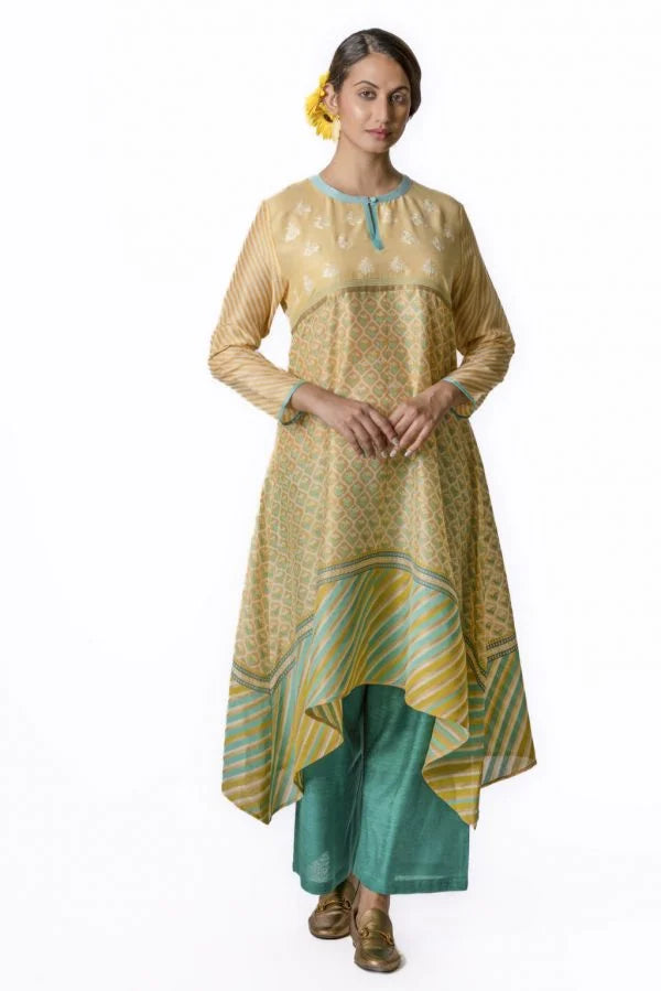 Yellow Asymmetric Chanderi Tunic