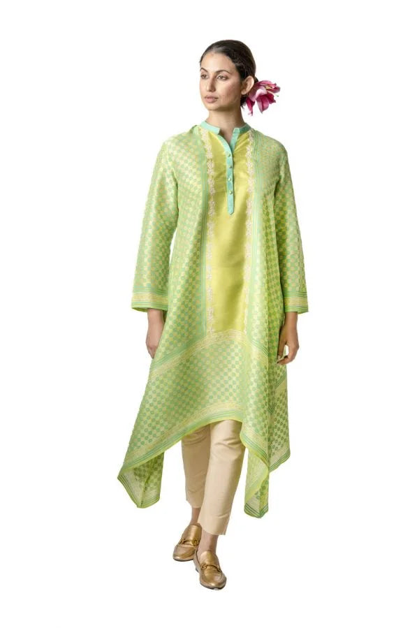 Lime Tussar Asymmetric Tunic