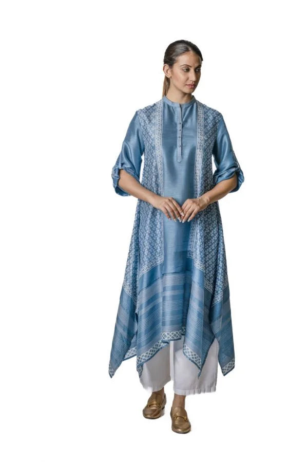 Sky Blue Asymmetric Tussar Tunic