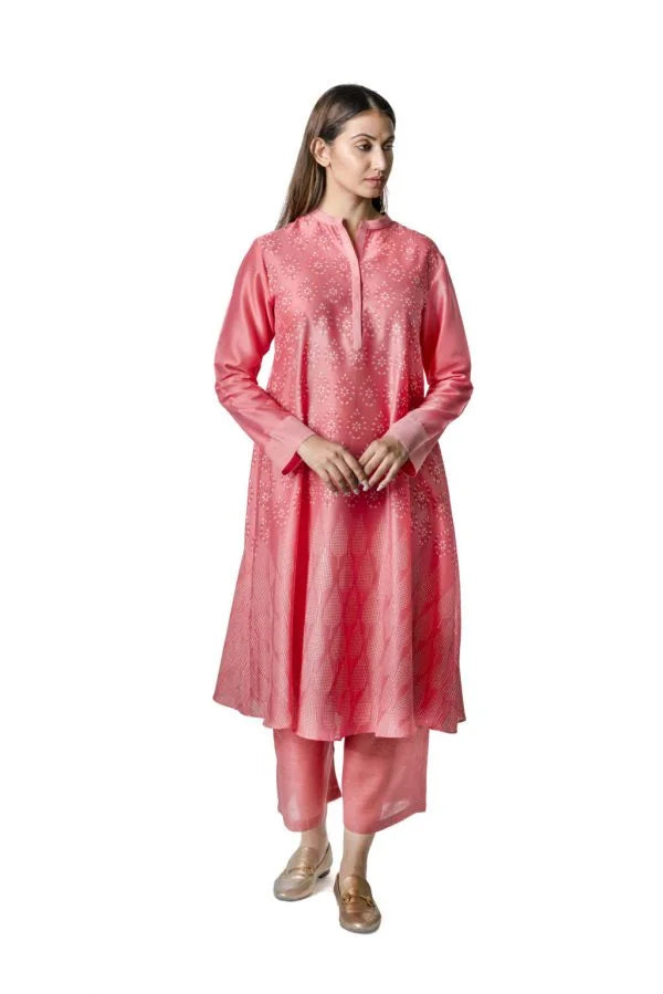 Pink Chanderi Floral Print Tunic