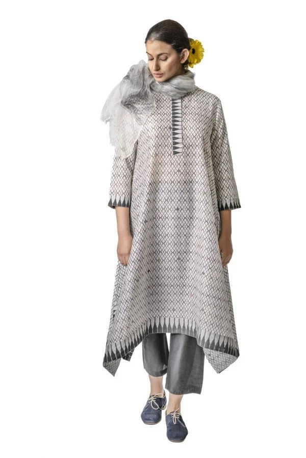 White Chanderi Checkered Tunic