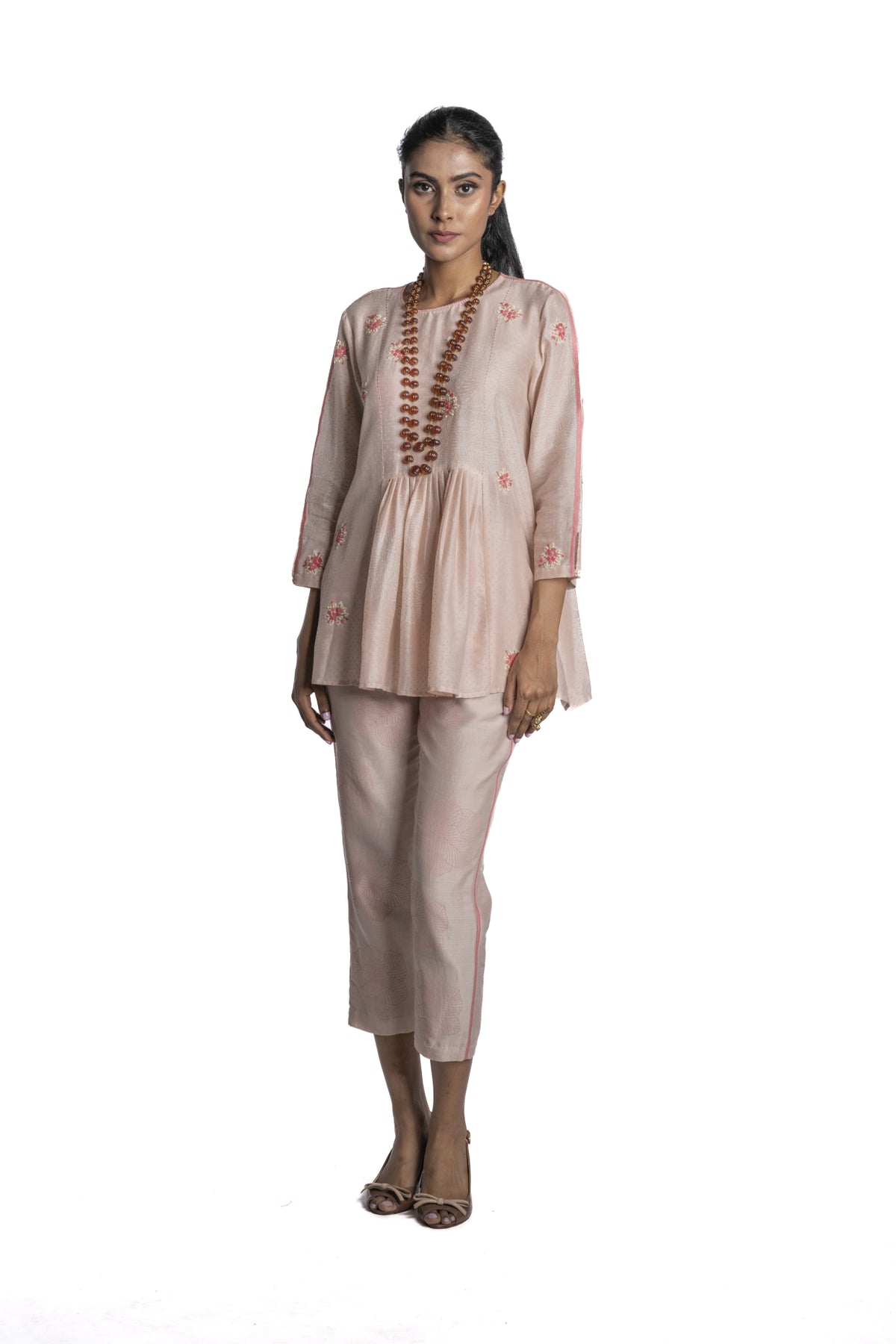 Light pink chanderi Floral Printed Tunic Set