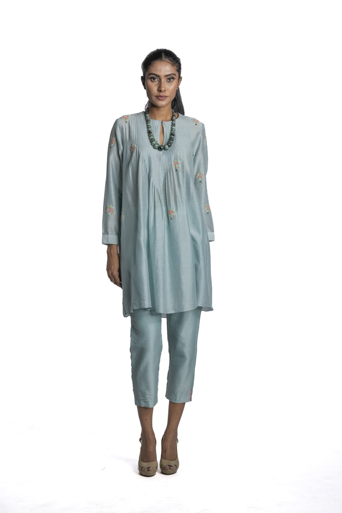 Light Blue Chanderi Printed Tunic Set