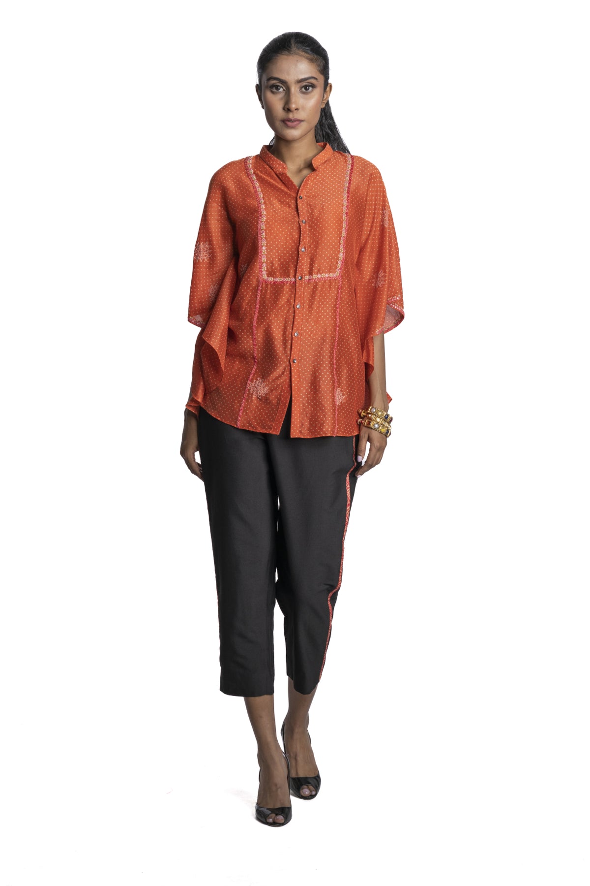 Rust Chanderi Block Printed Tunic Set