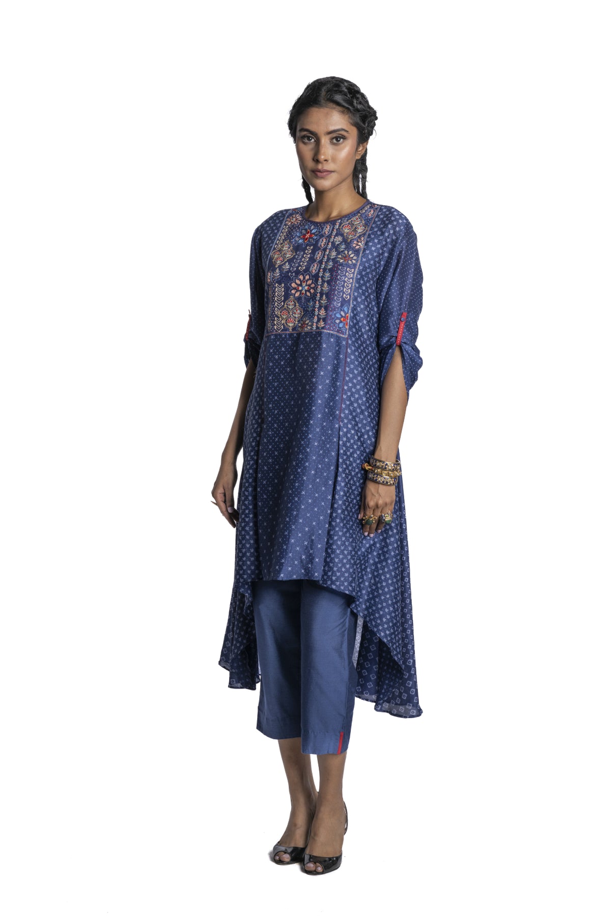 Indigo chanderi Asymmetric Tunic Set