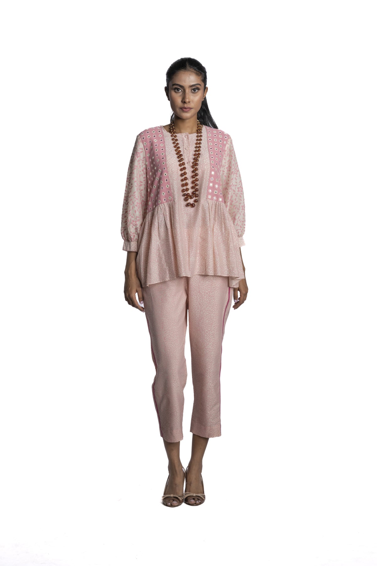 Pink Chanderi Mirror work Tunic Set