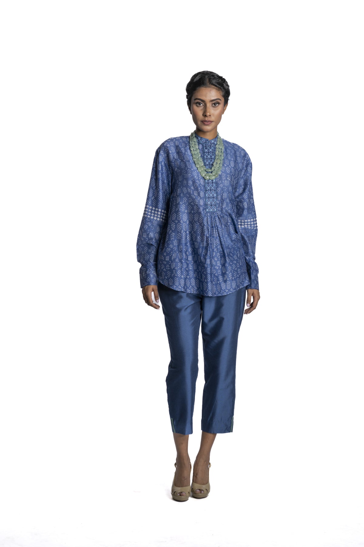 Blue Chanderi Printed Tunic Set