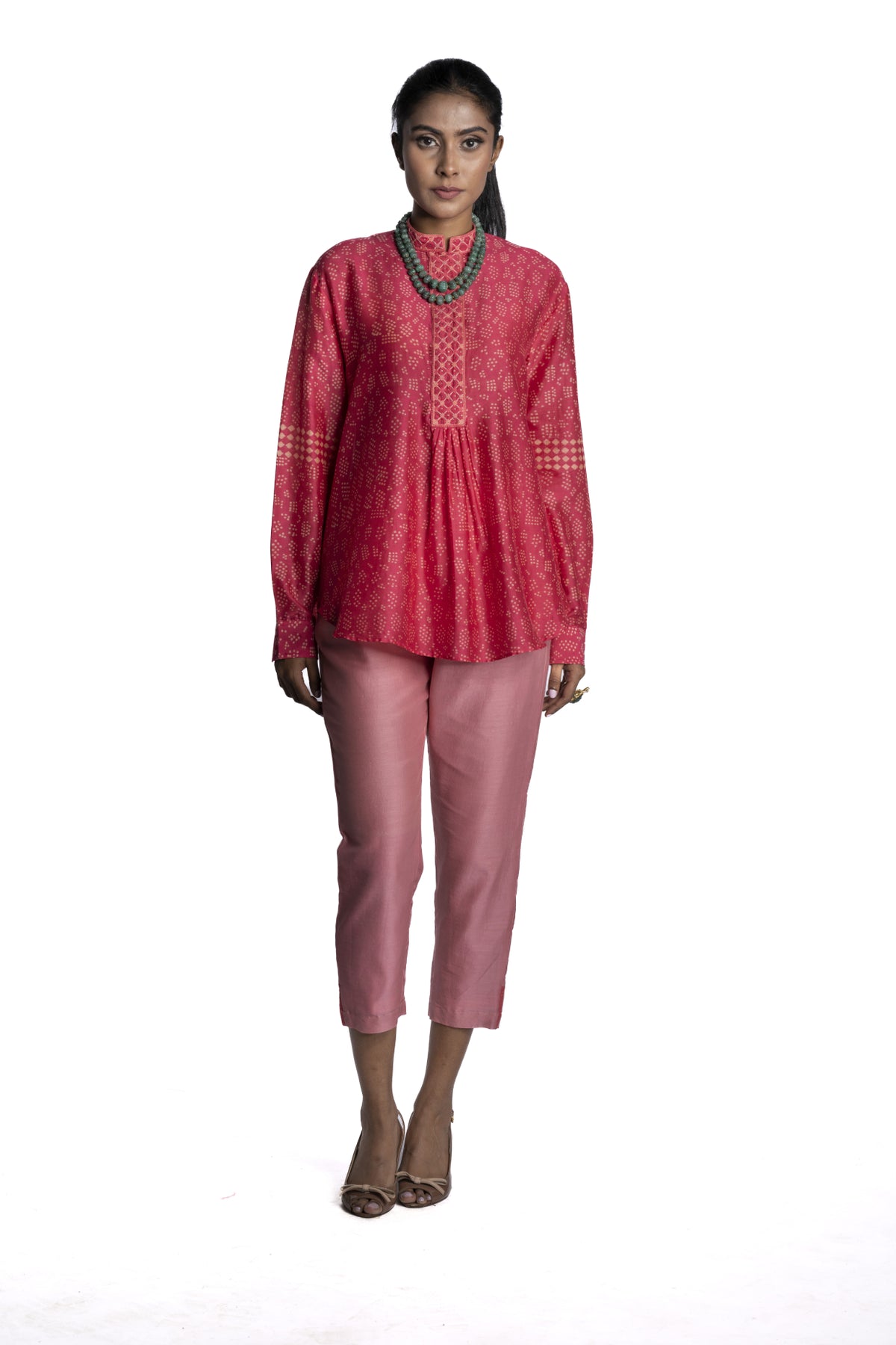 Pink Chanderi Printed Tunic Set