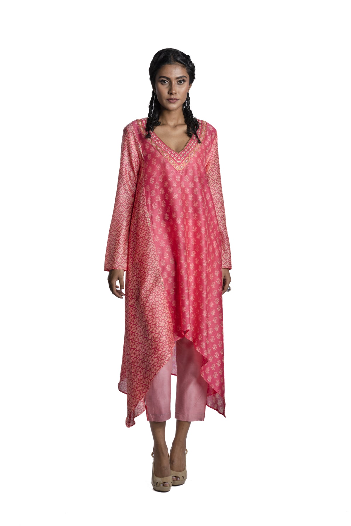 Pink Chanderi Tunic Set