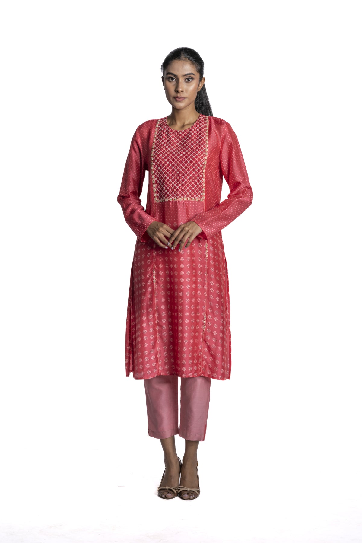 Pink chanderi Long Tunic Set